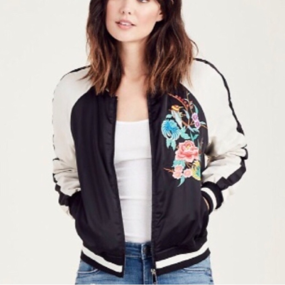True Religion Satin Embroidered Bomber Jacket size small